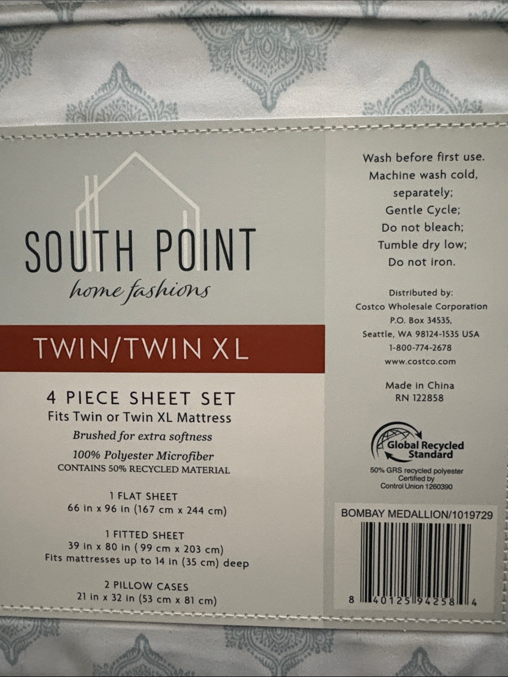 South Point Twin/Twin XL 4-Piece Sheet Set in Light Blue Medallion - Picture 2 of 2